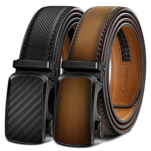 BULLIANT Men's Leather Belt, Pack of 2, Belt Men's Ratchet