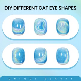SUPWEE Blue Holographic Gel Nail Polish with Magnetic Rainbow Cat Eye Gel Nail Polish Cateye Glitter Nails Polishes Gels Iridescent Effect for Home DIY Women Girls