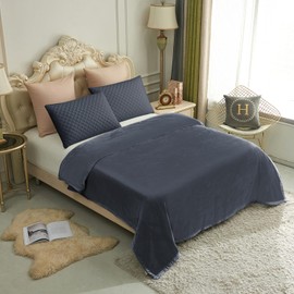 JYK Korean Faux Mink Fleece Blanket Queen 3.5 LB, 1 Ply Extra Soft,Lightweight Flannel Blanket,Breathable Pluss Fuzzy Cozy Queen Blanket for Couch Sofa Bed Camping 79x91 Inches, Dark Grey