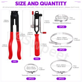 Swpeet 18Pcs CV Boot Clamps with CV Joint Clamp Banding Tool and CV Joint Boot Clamp Pliers Assortment Kit, 16Pcs Crimp Bands, 1pcs CV Boot Clamp Pliers, 1Pcs CV Boot Clamp Tool for Most Cars