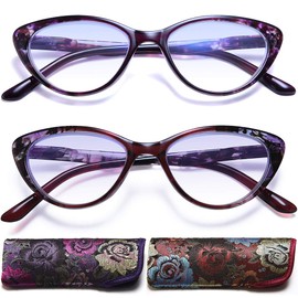 Cat Eye Reading Glasses for Womens -EYEURL Set of 2 Blue Light Blocking Computer Readers +1.5 Ladies Eyeglass Quality Frame Lightweight and Comfortable
