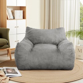 INMOZATA Bean Bag Chair for Adults, 3FT Beanbag Chair with Ottoman Pre-Filled Fluffy Lazy Chair Corded Fabric Accent Chair for Bedroom Living Room Dorm (Gray)