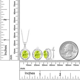 Gem Stone King 925 Sterling Silver 10X8MM Oval Gemstone Birthstone Greek Key Pendant and Earrings Jewelry Set For Women | With 18 Inch Silver Chain