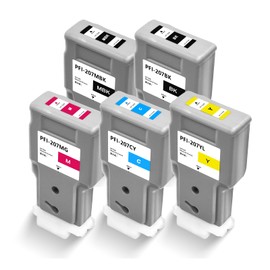 PFI-207 300ML Pigment Ink Tank Set Replacement for Canon PFI207 PFI-207MBK PFI-207BK PFI-207C PFI-207M PFI-207Y Ink Cartridge High Capacity for IPF680, 685, 780, 785 Printers (MBK, BK, C, M, Y, 5Pcs)