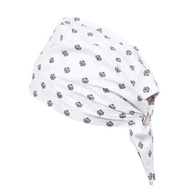 BISMAADH Bamboo Cotton Sikh Symbol Khanda Printed Patka Durag Headcover Skull Cap Beanies (White)