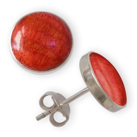 Fly Style 925 Silver Stud Earrings with Shell Inlays, 8 Models, 6 to 12 mm Wide, Silver, red