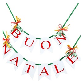 BUON Natale Banner - Red Green Gold Italian Christmas Banner, Vintage Italian Christmas Banner, BUON Natale (White Font on Brown with Green and red)