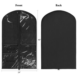 Univivi Dance Costume Bags Garment Bag 40 Inch Hanging Clothes for Dance Competitions, with 3 Medium Clear Zipper Pockets for Dance Costumes, Closet Storage(Clear Black)