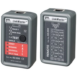 1 - LinkMaster(TM) Ethernet Tester, Tests wiring configurations on UTP & STP, Checks for shorts, miswires, reversals & split pairs, 62-200