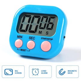 Digital Kitchen Timer Magnetic Stopwatch Timer with Clock, Timer for Baking, Kitchen, Study, Training Training, Count Up and Countdown Clock (Blue)