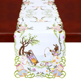 Simhomsen Embroidered Easter Bunny Table Runner (14 × 90 Inches)