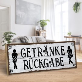 ARTFAVES® Wooden Sign with Saying "Getränkerückgabe" Shabby Chic Vintage Sign Decorative Gift for Bathroom, Toilet, Funny Sayings, Size: 28 x 10 cm
