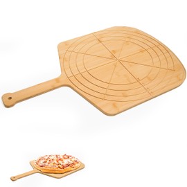 Loftern Wooden Pizza Peel 16 Inch Board with Engraved Sizes - Multi-Purpose Bamboo Pizza Cutting Board, Wood Pizza Peel, Pizza Spatula Paddle, and Serving Board with Size and Cutting Guide