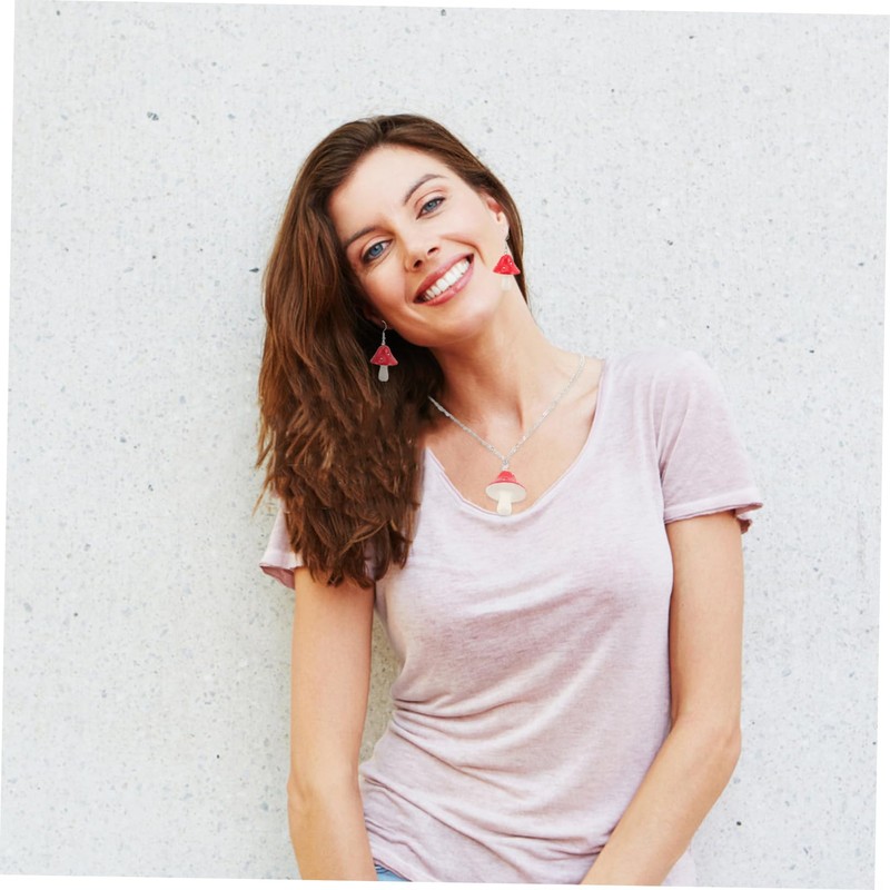 Baluue Creative Red Mushroom Pendant Necklace and Earrings Set for