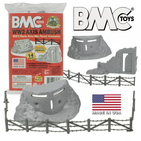 BMC Marx Recast BATTLEGROUND Pillbox Ruined Building Barbed Wire 14pc
