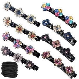 16 PCS Sparkling Crystal Stone Braided Hair Clips for Women Seamless Hair Ties Short Hair Clips Duckbill Clip Braided Hair Clip for Ladies and Girls Crystal Stone (8PCS+8PCS)