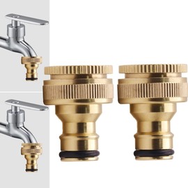 Brass Tap Connector for 1/2 Inch & 3/4 Inch Taps, 2-in-1 Garden Hose Tap Connection for Home Yard/Washing Machine Thread Tap