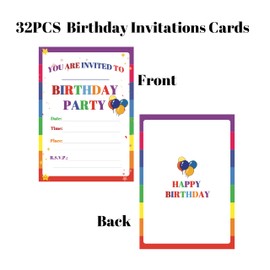 32 Birthday Invitation Cards,Uniquely Designed Birthday Cards for Children,Men, Women and Kids (multicolor)