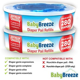 Diaper Pail Refill Bags Compatible with Playtex Diaper Genie Diaper Disposal System - 560 Count (2 Pack) – by BabyBreeze