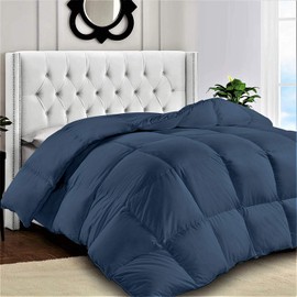 Lux Decor Collection Comforter Duvet Insert for All Season - Quilted Bedding Box Stitched Down Alternative Comforter with Corner Tabs - Plush Microfiber Fill Stand-Alone Comforter (Twin Size, Navy)