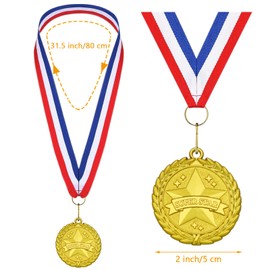Gold SUPER STAR Medals, 12-Pack Metal Medal Sports Day Medals with Ribbon Necklace for Sports Day Prizes, Gymnastics Competitions, Party Gifts, Kids Adults