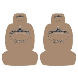 ALLBrand Universal Fit Car SUV Truck Crystal Car Accessories Queen Crown Bling Rhinestone Studded Low Back Front Bucket Seat Cover with Headrest Covers (Queen-Beige)