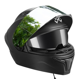 MOCOERL Casco Integral para Moto Certificado Dot con Bluetooth Puede Hablar y Escuchar muisica, para Mica Plata, Negro Mate, 507