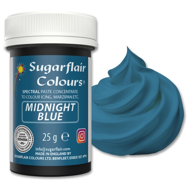 Sugarflair Spectral Midnight Blue Lebensmittelfarbe Paste, hochkonzentrierte Lebensmittelfarbe für Buttercreme,