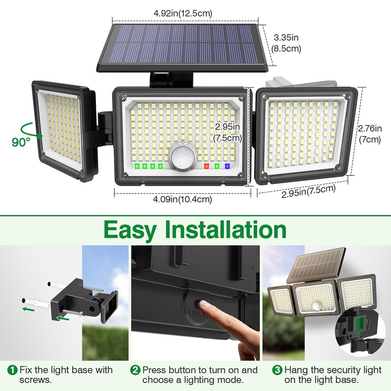 Solar Outdoor Lights Motion Sensor, 2500LM 286 LED Security Flood