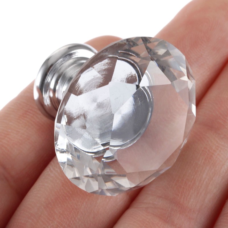 Mtsooning 2PCS Diamond Glass Knob, 30mm/1.18" Clear Shaped Crystal Pull