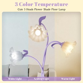Flower Standing Lamp for Bedroom, Cute Corner Floor Lamp with Flexible Gooseneck, 3 Light Floor Reading Lamp with 3 Color Temperatures, Bulbs Included, Tall Floor Lamp for Living Room Corner(Purple)
