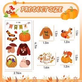 JUNEBRUSHS Fall Temporary Tattoos, 183 Styles Autumn Harvest Tattoo Stickers for Kids 20 Sheets Thanksgiving Temporary Stickers with Squirrels Owls Pumpkins Leaves Turkey for Birthday Fall Decorations