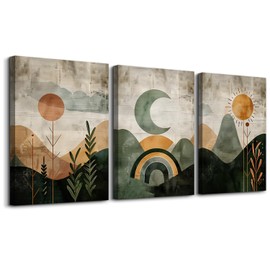 TTHYUEWS Boho Wall Decor For Living Room Canvas Wall Art For Bedroom Office Wall Decorations Abstract Wall Paintings Geometry landscape Wall Pictures Artwork Modern Home Decor 3 Piece Ready To Hang