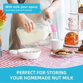 2 Pack 1/2 Gallon Glass Milk Bottles with Airtight Screw Lid & Handle & Spout - 2 Qt Heavy Duty Glass Water Bottles - Breastmilk Jug Pitcher with Scale Lines, Milk Container for Refrigerator Storage