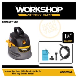 WORKSHOP Wet/Dry Vacs Shop Vacuum WS0255VA 2.5-Gallon 1.75 Peak HP Portable Wet Dry Vacuum Cleaner with Filter Bag, Hose and Attachments for Cleaning in the Home