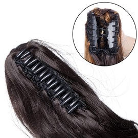 Silk-co 12 inches Claw on Ponytail Hairpiece Clip in Pony Tail Hair Extensions Wrap around Bonding Hairpieces Curly Wavy(Dark Brown)