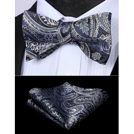 HISDERN Bow Ties for Men Paisley Mens Bow Tie Self Tie and Pocket Square Set Royal Blue Classic Business Formal Tuxedo Bowtie Handkerchief for Wedding Party