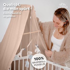 lilimaus Bed Canopy for Baby Bed, Beige-Pink, includes Pole, Canopy for Baby Bed Made of 100% Cotton Muslin Handmade – Bed Canopy Girls and Boys – Canopy Bed Curtains with Rod – Children's Baby Room