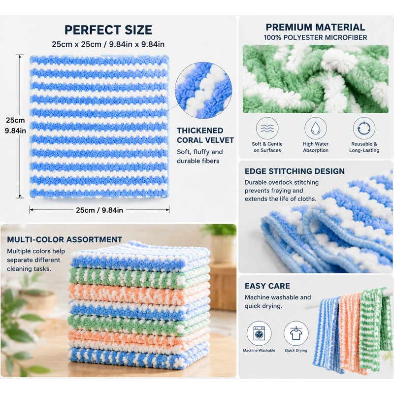 Microfiber Cleaning Cloths for Kitchen & Home – Thick Coral