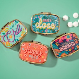 Karma, Chill Pill Organizer Travel Friendly Portable Compact Pill Box, Pill Container to Hold Meds, Vitamins, Supplements for Purse/Pocket, Handle with Care