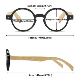 ABETOS Round Wood Look Reading Glasses for Men Women Spring Hinges Retro Fashion Wood Readers with Bamboo Temples, Blue+2.5