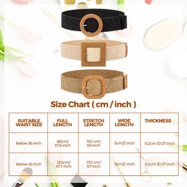 Syhood 3 Pieces Straw Woven Elastic Waist Belt for Women Bohemian Dress Braided Belt (Black, Khaki, Beige,Fit Waist Size Below 40'')