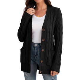 GRECERELLE Women's Knit Long Cardigans Jumpers Cardigan with Pockets with Buttons Ladies Loose Long Sleeve Knitwear Oversized Sweater Cardigan for Autumn Winter Spring (Black, M)