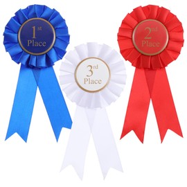 Qianyu Award Ribbon Rosette Set 1st 2nd 3rd Place Medals Blue Red White Prize Ribbons Participation Medal Ribbons Honorable Recognition Ribbon Badge for Classroom Winner Prize Science Fair Talent Show