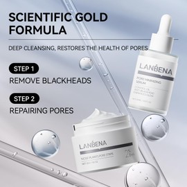 LANBENA 3 in 1 Blackheads Removing Kit, Nose Pore Strips 30g+Pore Serum 30ml+ Strip Paper, Black Head Remover Mask for Nose, Pore Minimizer for Face