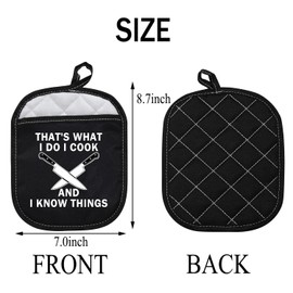 PLITI Funny BBQ Grill Pot Holders That's What I Do I Cook And I Know Things Chef Oven Mitts Culinary School Graduation Gift (I cook things PHU)
