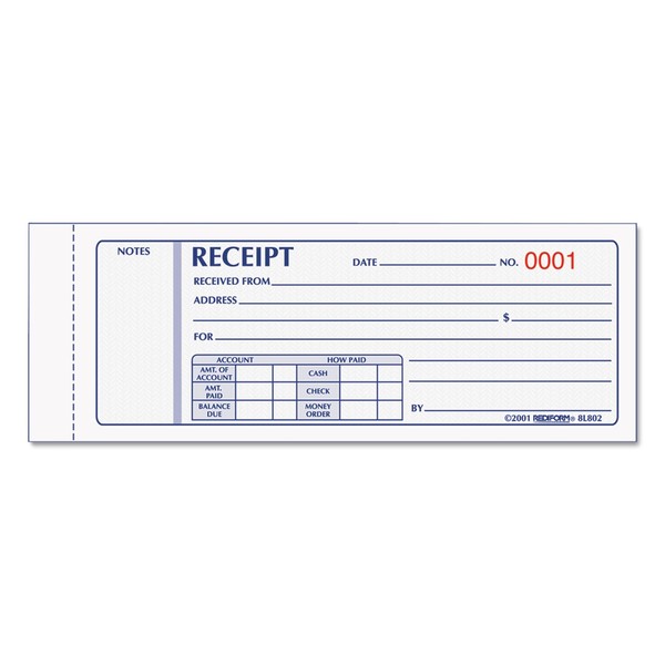 Rediform Money Receipt Book, 2.75 x 7 Inches, 50 Pages