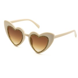 70s Vintage Love Heart Sunglasses, Women Cat Eye Ladies Retro Vintage Designer Style UV400 Protection Fancy Colorful Eyewear, Fancy Dress Style Colorful Glasses for Summer Party Y3ZMYJ (beige)