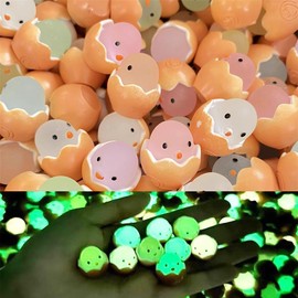 WAMSOLE Luminous Mini Resin Ducks, 50pcs Chicks with eggshells Colorful Tiny Duck Bulk Small Little Resin Ducks to Hide Plastic Animal Figures for Dollhouse Decor Micro Garden Home Landscape Aquarium