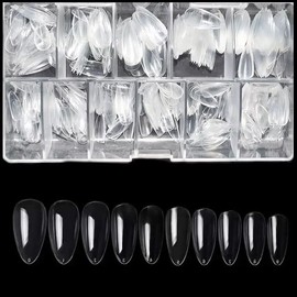 BELICIA 100pcs/Pack Clear False Nails Tips Full Cover Stiletto Fake Nails Press on Soak Off Nail Tips Short for Women Nail